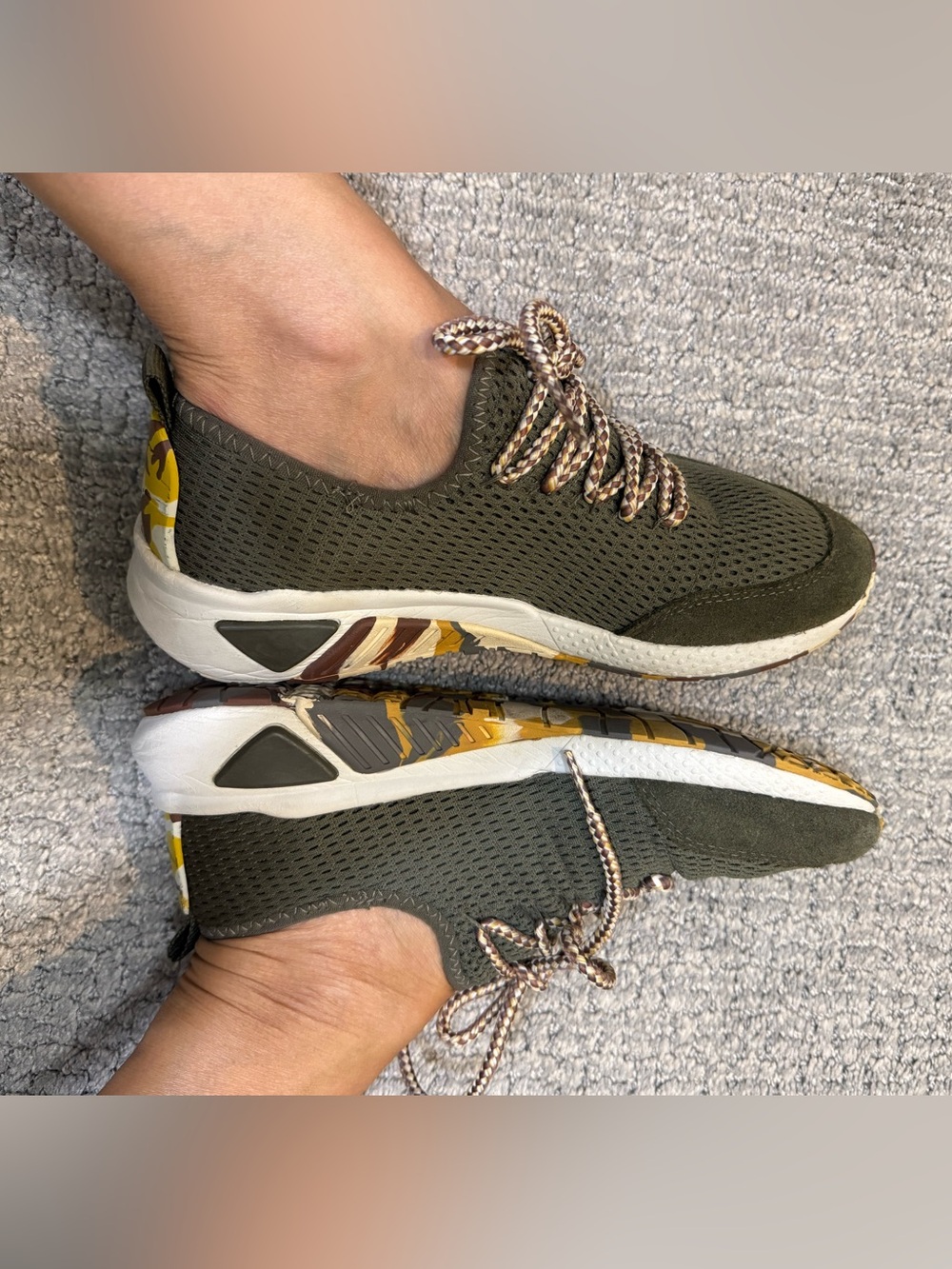 Diesel Olive Green Knit Lace-Up Sneakers with Camouflage Midsole